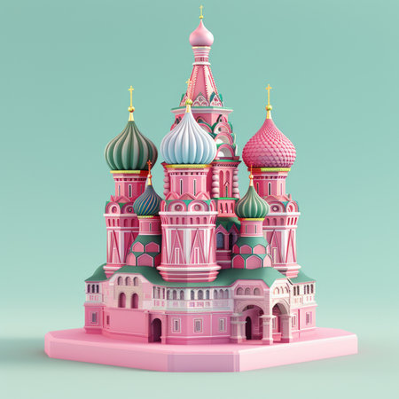 Saint Basil's Cathedral on a pink background. 3d rendering.の素材