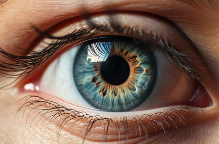 Close-up of human eye with blue iris. Macro shotの素材
