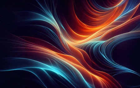 Close-up shot bright lines orange light flashes sparkling on black background.の素材