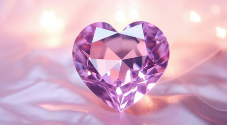 Heart shaped diamond on pink satin background. Valentines day conceptの素材