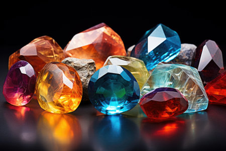 Gemstones on a black background, close-up, macroの素材