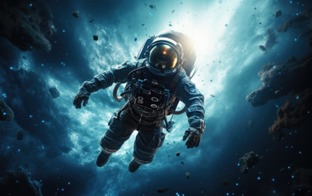 Astronaut in outer space against the backdrop of the planet earth.の素材