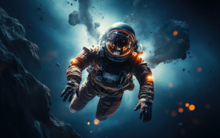 Astronaut in outer space against the backdrop of the planet earth.の素材