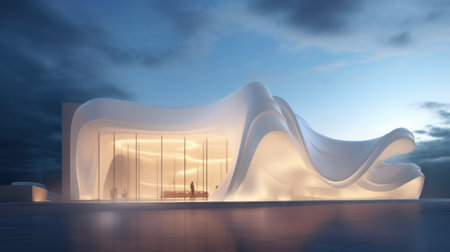 Abstract Futuristic Architecture Building Concept. Wave Outdoor Structures. Minimal Futuristic Technology Design.の素材
