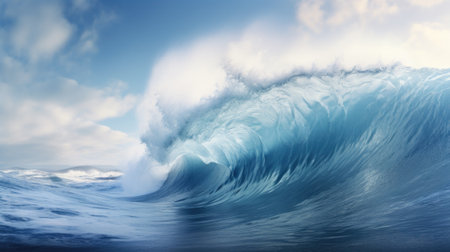 Blue ocean wave with white foam and blue sky. 3d renderingの素材