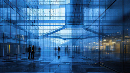 Night architecture. Skyscrapers with glass facade. Modern buildings in business district. . Business, economy and finances concept.の素材