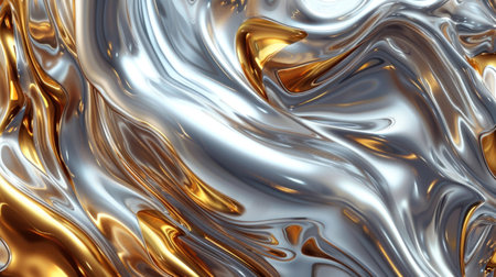 Reflective surface of liquid metal silver and gold close-up. Melting of metal mercury background.の素材