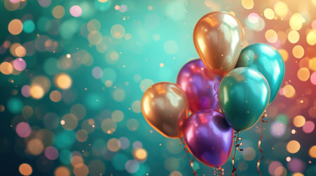 Colorful balloons. Concept of happy birth day in summer and wedding, honeymoon party use for background. Vintage color tone style.の素材