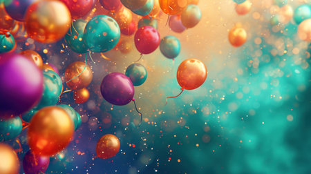 Colorful balloons. Concept of happy birth day in summer and wedding, honeymoon party use for background. Vintage color tone style.の素材
