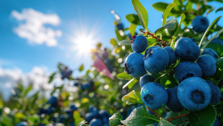 Fresh Organic Blueberries on the bush. close up.の素材