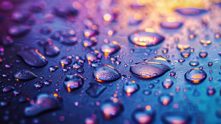 Color waterdrops on a surface colorful background.の素材
