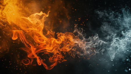 Fire embers particles over black background. Fire sparks background. Abstract dark glitter fire particles lights.の素材