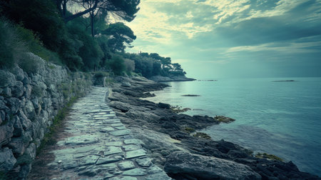 Rocky path that leads to a unique view of the sea.の素材