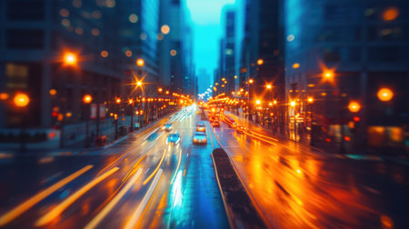 the traffic light trails of city.の素材