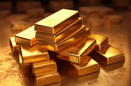 Gold bullion bar on dark background. Large cast investment gold ingot. Swiss gold. Business and finance.の素材