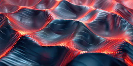 Dark neon red black blue metallic geometric curves noise futuristic abstract background.の素材