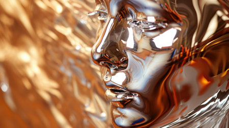 A woman's face made of liquid metal with reflections?の素材