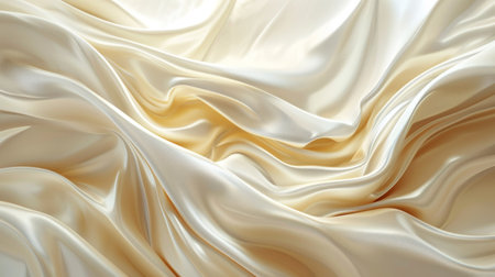 Minimal abstract white background with smooth curve, flowing satin waves for backdrop design.の素材