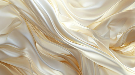 Minimal abstract white background with smooth curve, flowing satin waves for backdrop design.の素材