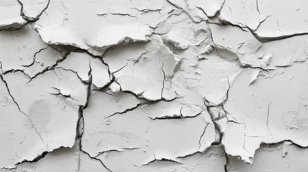 Grey plaster facade house wall with dark cracks.の素材