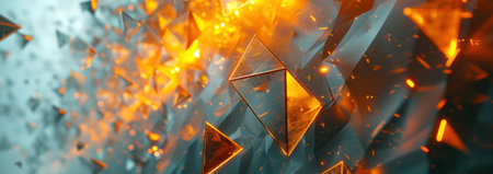 A futuristic wall surface of modern architecture golden black triangles.の素材