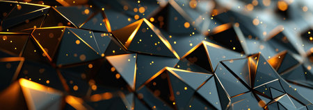 A futuristic wall surface of modern architecture golden black triangles.の素材