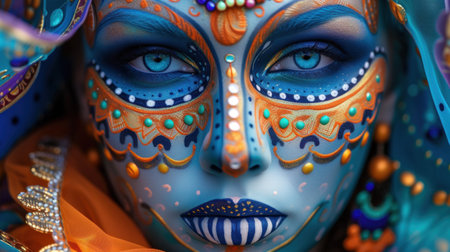 Girl with colored face painted. Art beauty image.の素材