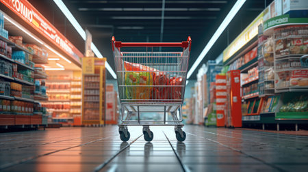Shopping cart in the supermarket. 3d rendering, 3d illustration.の素材