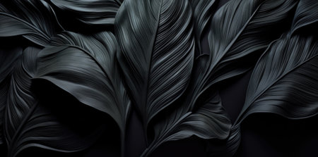 Abstract black background with monstera leaves. 3d rendering, 3d illustration.の素材