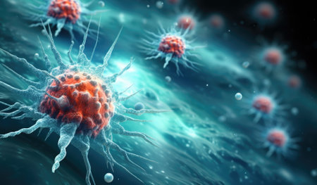 Virus cells in blood. 3D rendering, 3d illustration.の素材
