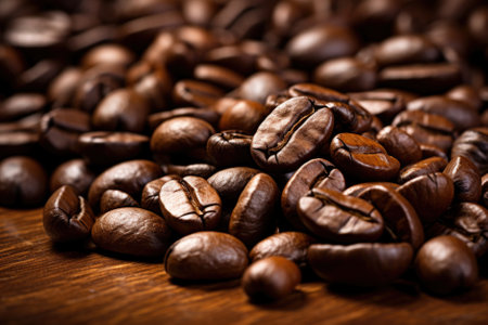 Coffee beans on a wooden background. Selective focus.の素材
