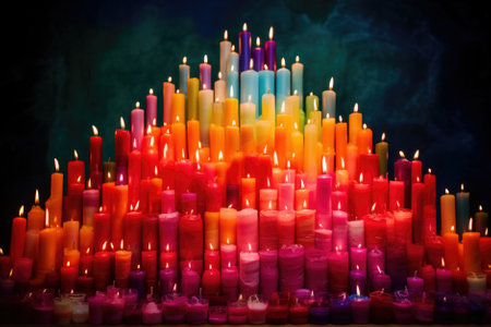 Candles in the form of a Christmas tree on a dark backgroundの素材