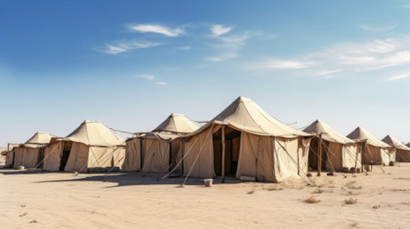 Panoramic view of tents in the Sahara desert, Morocco.の素材
