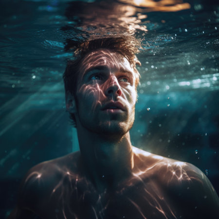 Underwater portrait of man at swimming pool.の素材