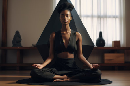 Young woman practicing yoga in the studio. Healthy lifestyle and relaxation concept.の素材