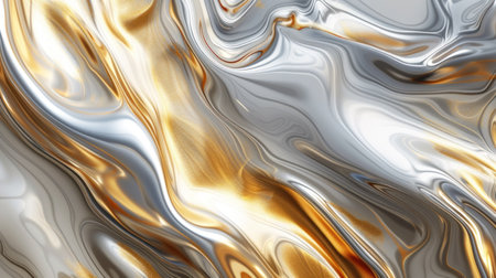Reflective surface of liquid metal silver and gold close-up. Melting of metal mercury background.の素材