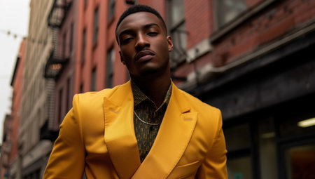 Handsome black man in suit urban street. Swag concept.の素材