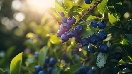 Fresh Organic Blueberries on the bush. close up.の素材