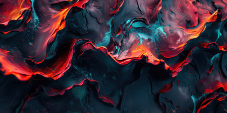 Dark neon red black blue metallic geometric curves noise futuristic abstract background.の素材