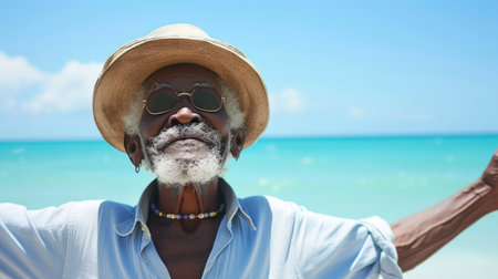 Elderly old african american man taken on beach.の素材