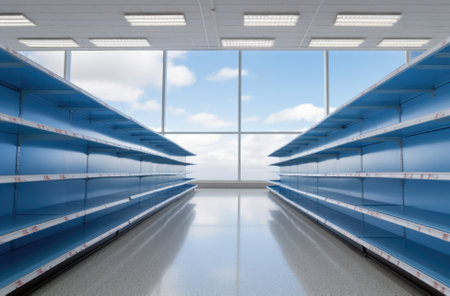 3D render of a row of blue shelves in a modern officeの素材
