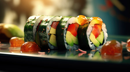 Sushi roll with avocado, cucumber and wasabi. Japanese foodの素材