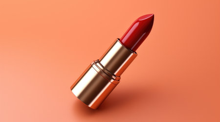 Red lipstick on orange background. 3d render. Close-up.の素材