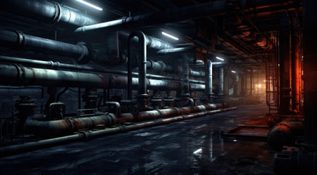 Pipes and valves in a power plant. 3D rendering.の素材