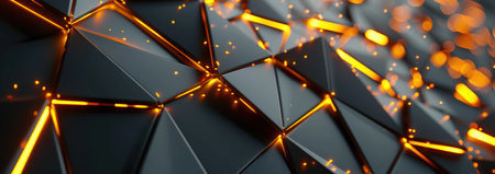 A futuristic wall surface of modern architecture golden black triangles.の素材
