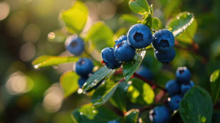 Fresh Organic Blueberries on the bush. close up.の素材