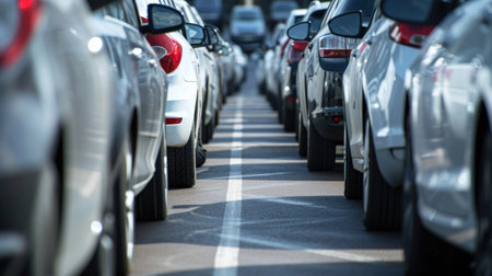 Cars For Sale Stock Lot Row. Car Dealer Inventory.の素材