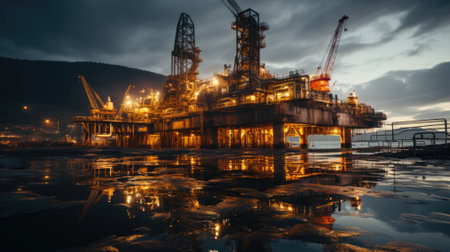 Oil and gas platform in the gulf or the sea, The world energy, Offshore oil and rig construction.の素材
