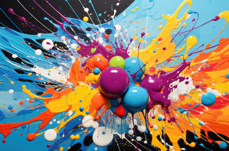 Beautiful abstraction of liquid paints in slow blending flow mixing together gently.の素材
