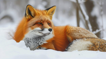 Beautiful Wild Red Fox Close Up in A Snowy Scenery.の素材